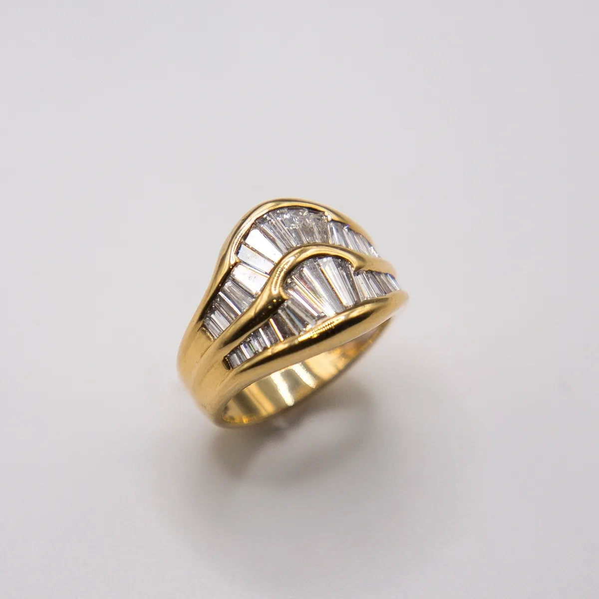 3.00 Carats French- cut Baguette Diamonds in 18k Yellow Gold Estate Ring.
