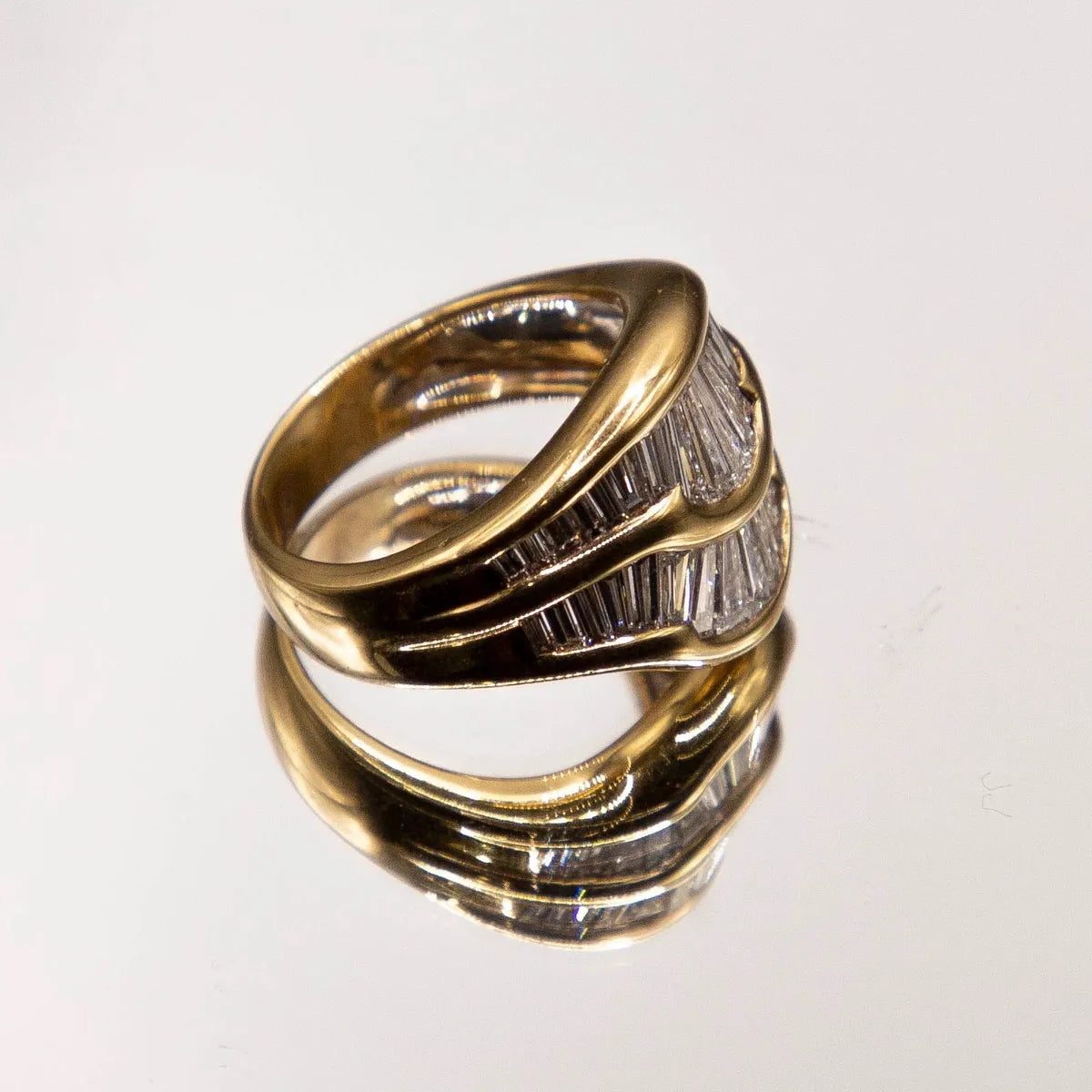 3.00 Carats French- cut Baguette Diamonds in 18k Yellow Gold Estate Ring.