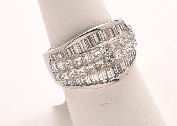 3.07 Carats.950 Platinum. Invisible-set Collection White, VVS Princess and Baguette Diamonds..