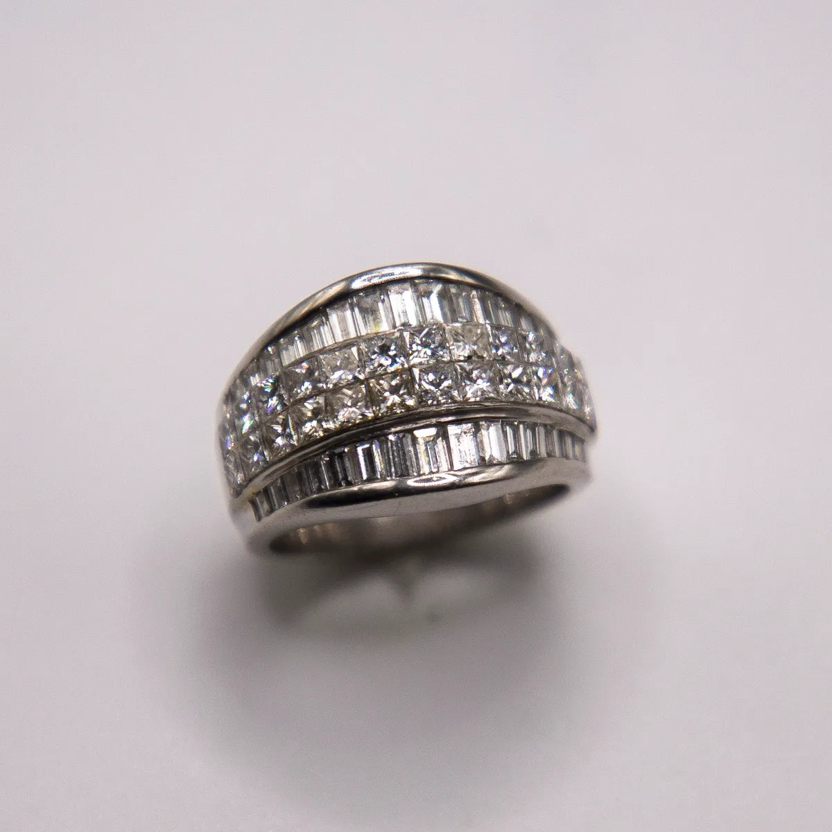 3.07 Carats.950 Platinum. Invisible-set Collection White, VVS Princess and Baguette Diamonds..