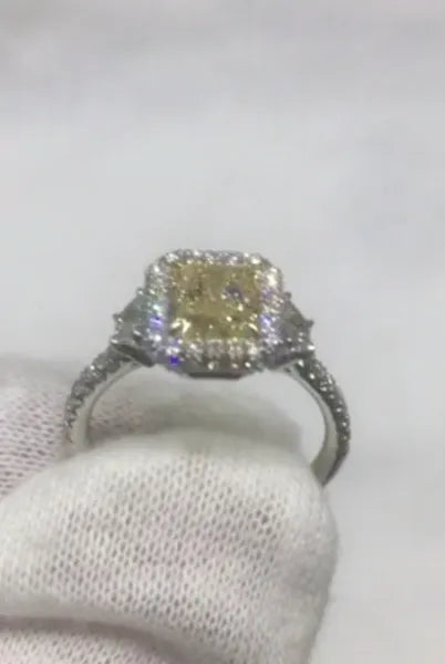 950 Platinum Yellow Diamond Ring #J0496