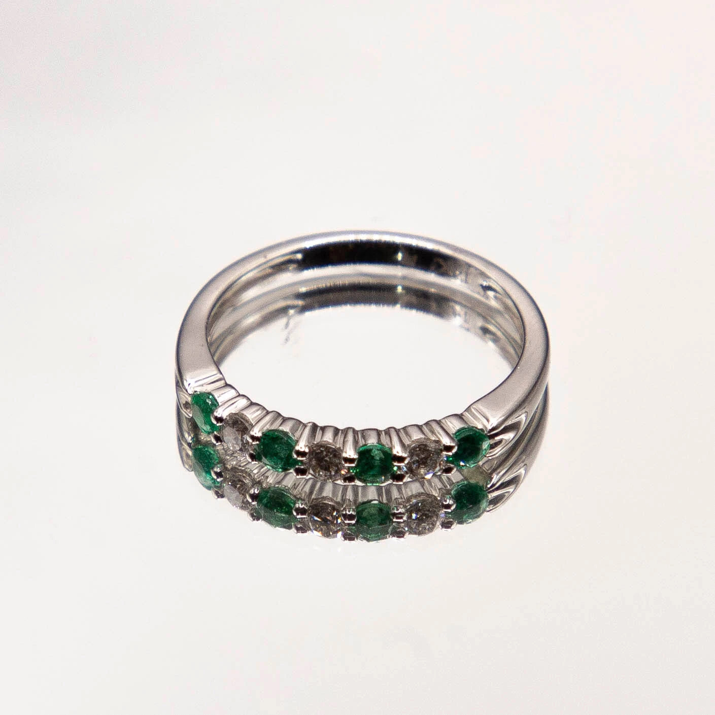 14k White Gold Diamond Emerald Ring / Wedding Band 0.44 carats