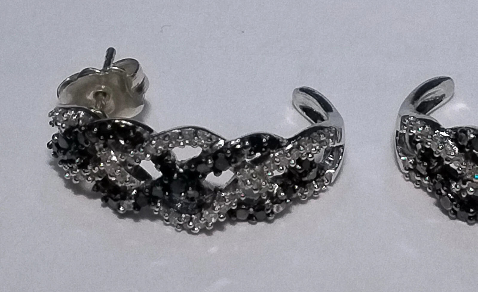 925 Sterling Silver Diamond and Black Sapphire push back earrings