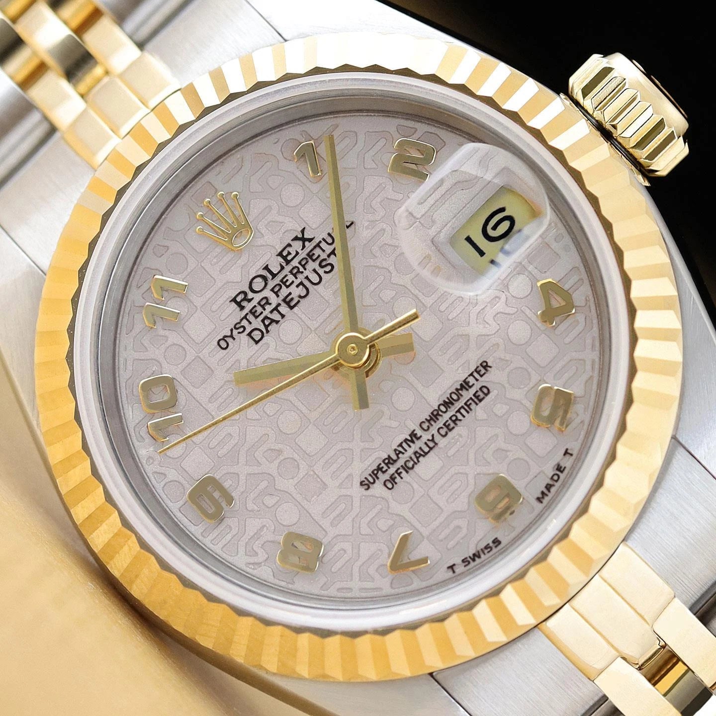 ROLEX LADIES DATEJUST 69173 GRAY ARABIC DIAL 18K GOLD STEEL 2-TONE WATCH