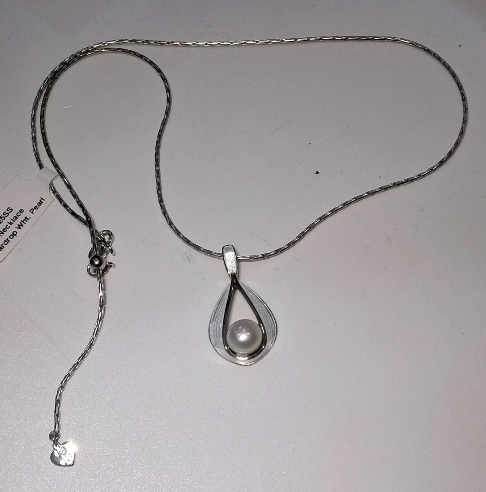 nicole barr teardrop white pearl ribbon style satin finish pendant necklace
