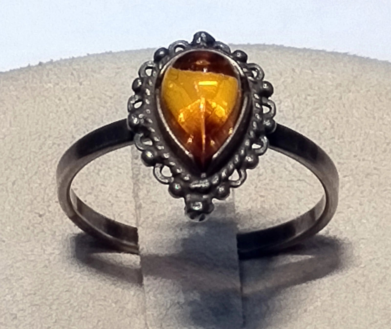 925 silver orange amber center stone ring