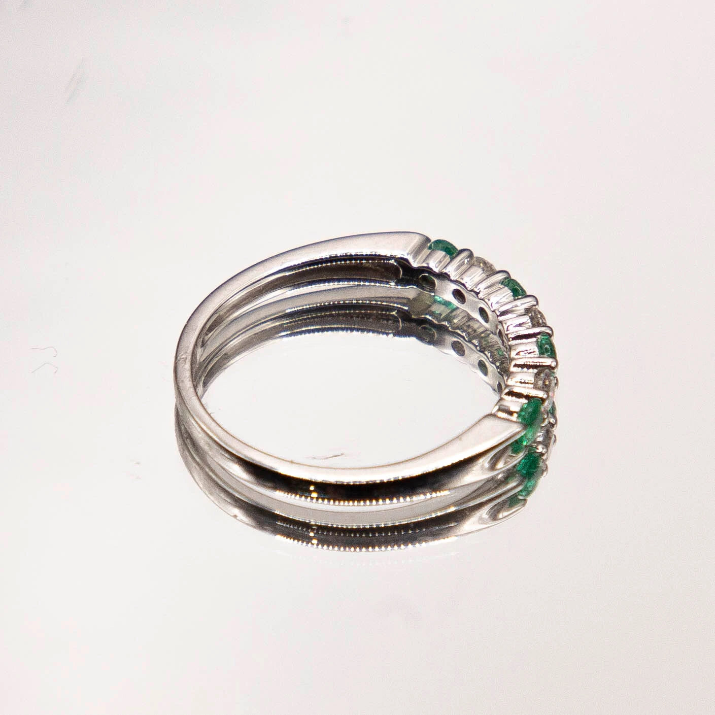14k White Gold Diamond Emerald Ring / Wedding Band 0.44 carats