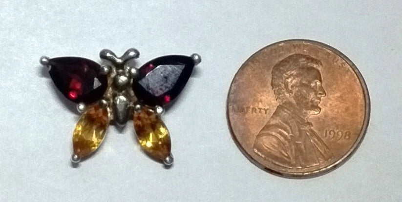 Citrine and Garnet 925 Sterling Silver Butterfly Pendant