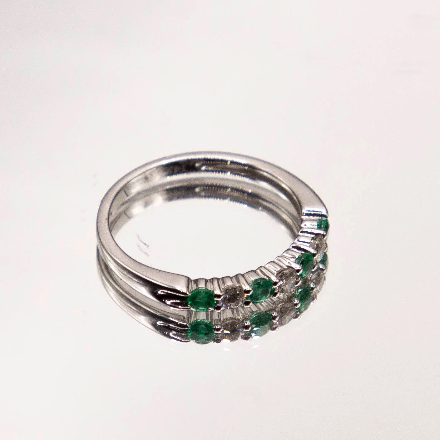 14k White Gold Diamond Emerald Ring / Wedding Band 0.44 carats