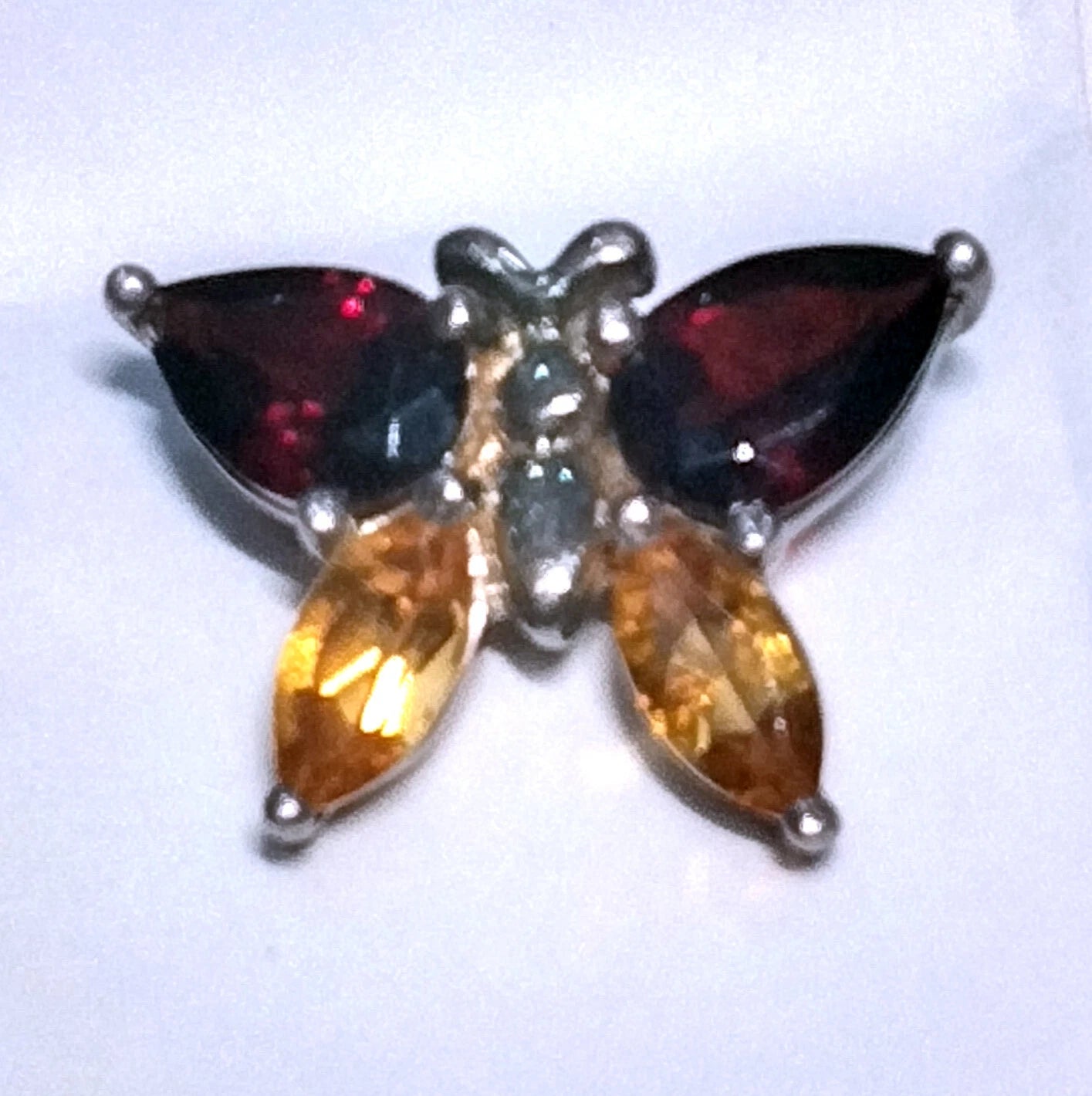 Citrine and Garnet 925 Sterling Silver Butterfly Pendant
