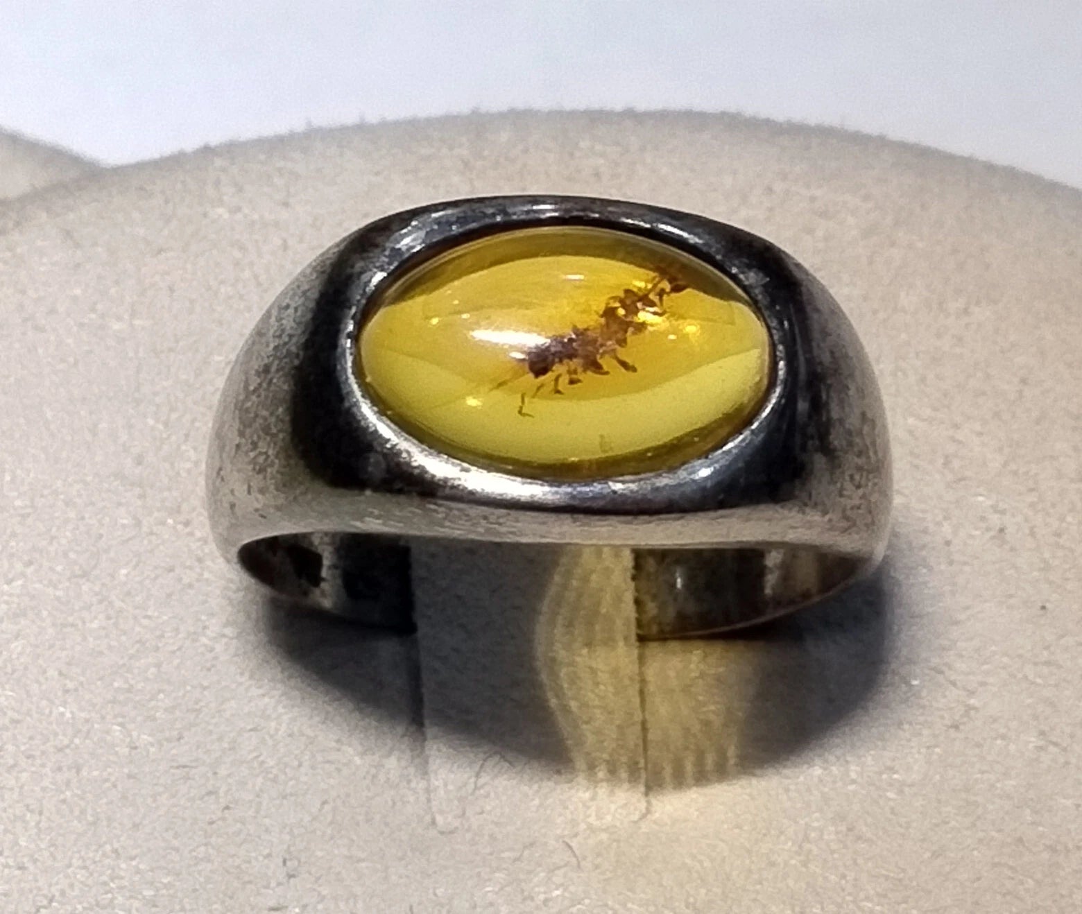 925 Sterling Silver Ring with Oval Amber Center Stone