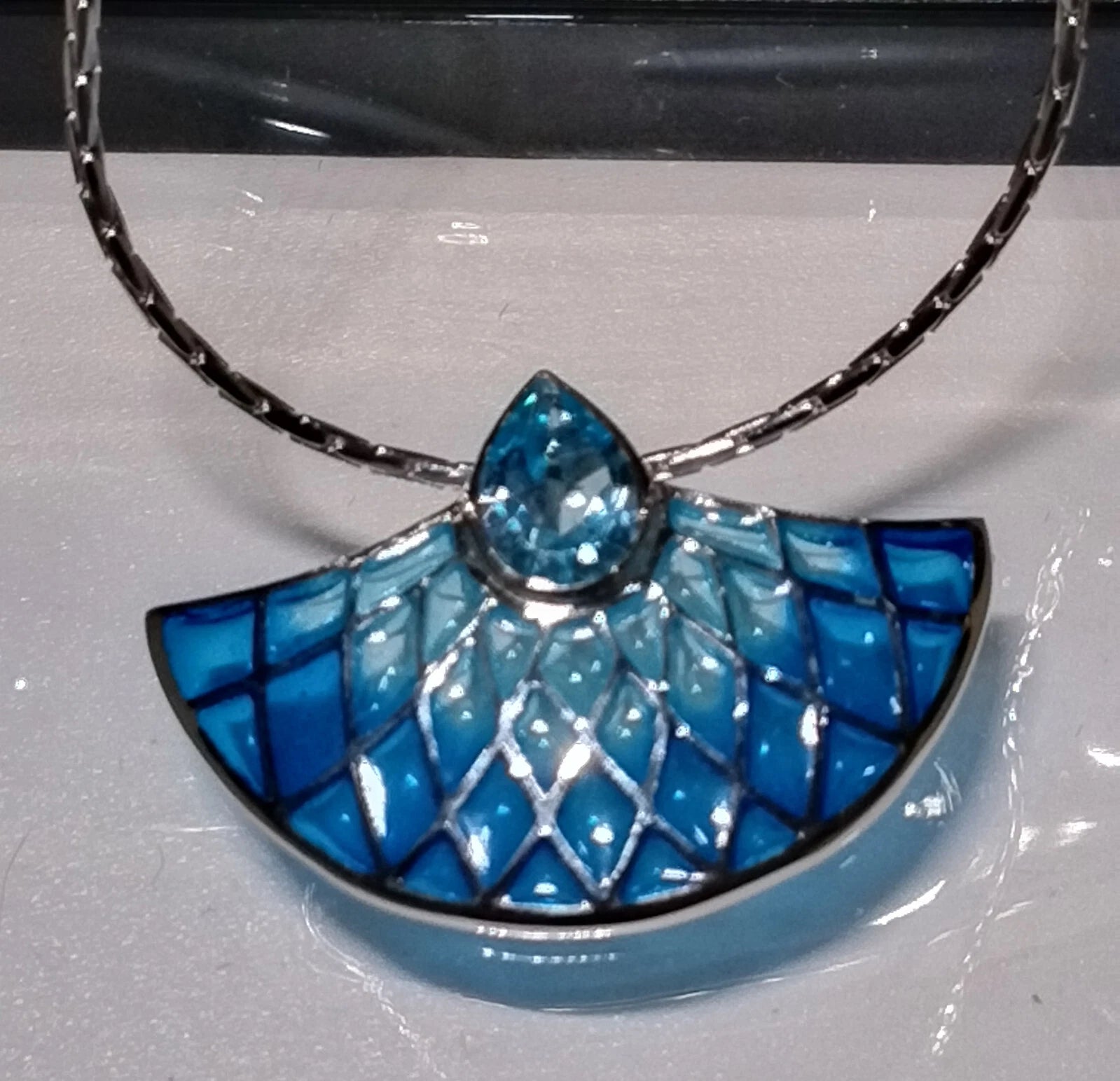 Nicole Barr Blue Topaz Sterling Silver French Enamel Necklace