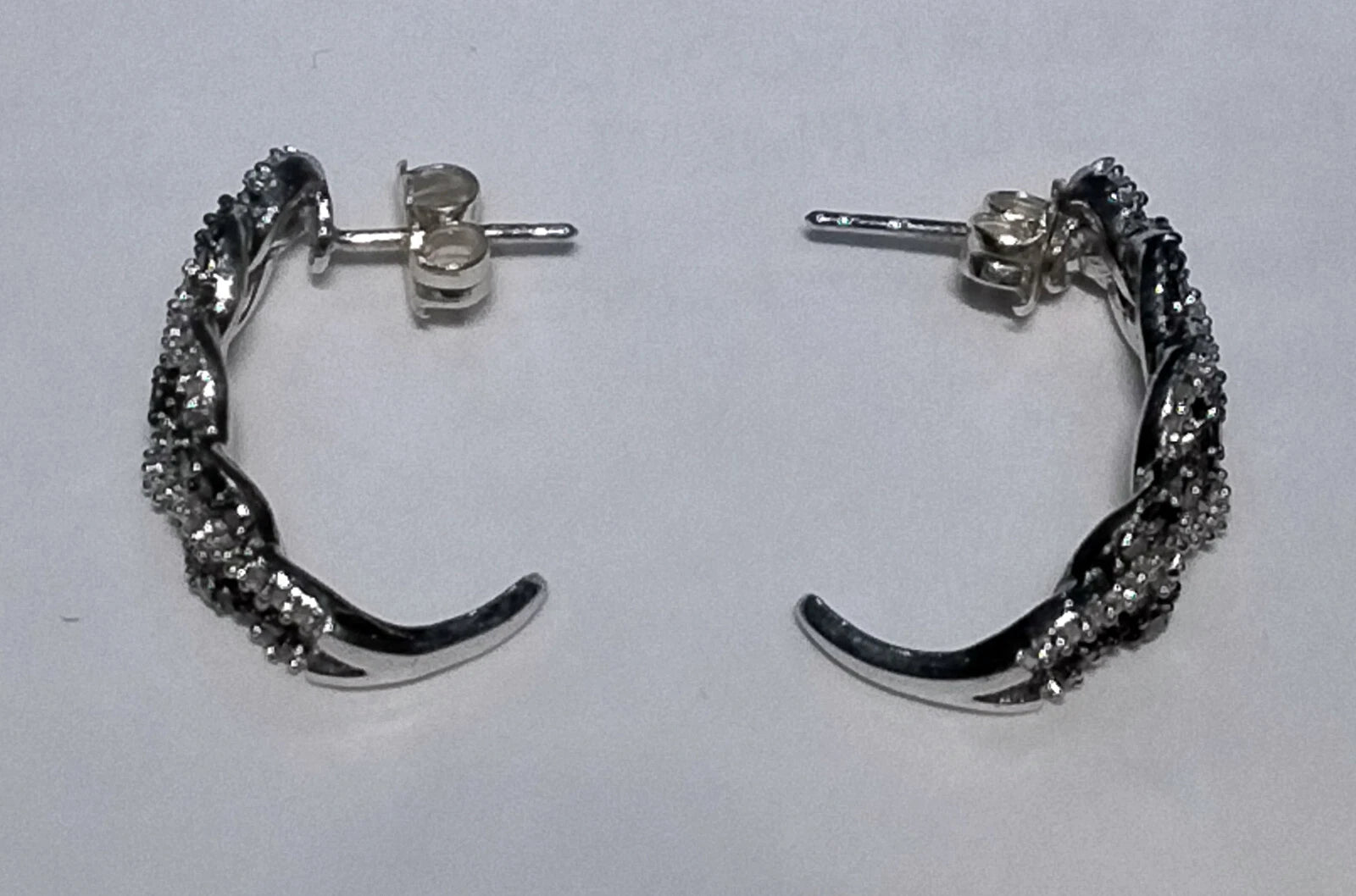 925 Sterling Silver Diamond and Black Sapphire push back earrings
