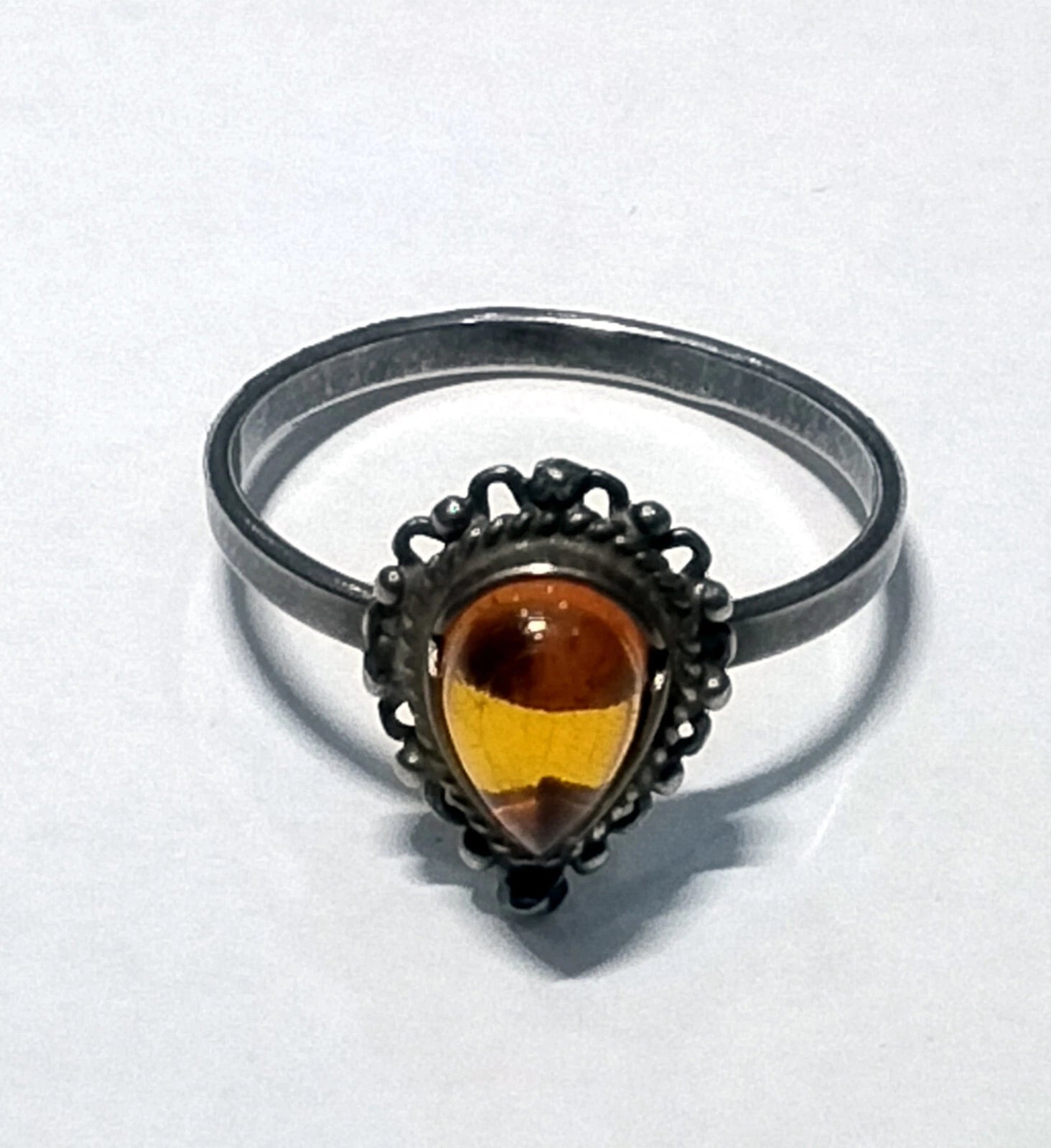 925 silver orange amber center stone ring